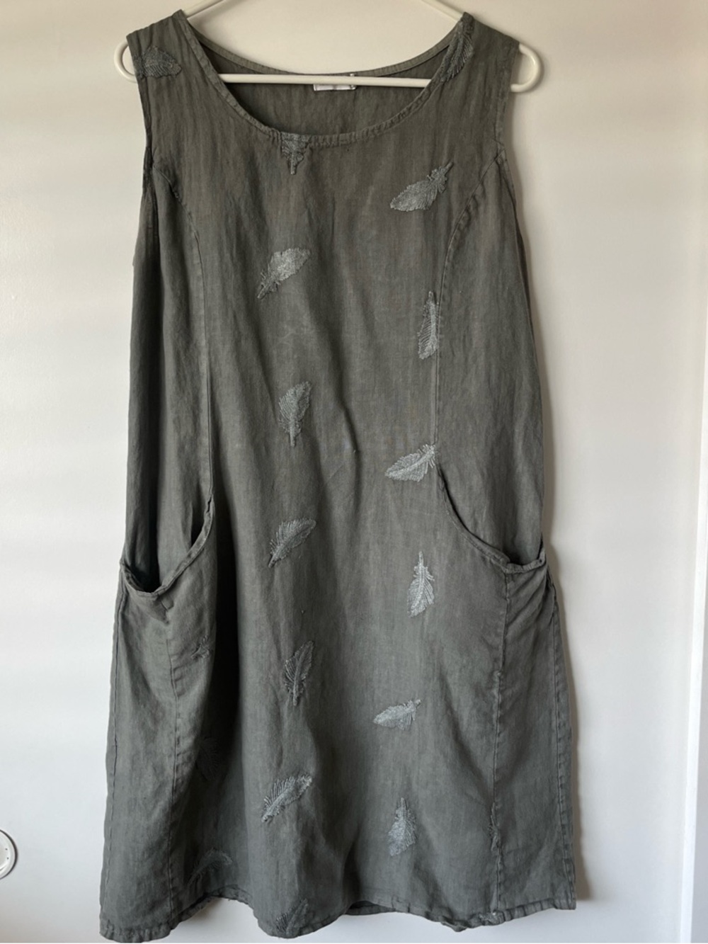(SOLD) Olive Green 100% Linen Pocket Skirt Dress